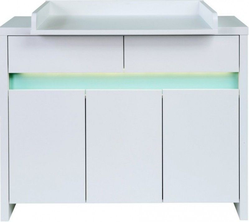 Commode à langer avec LED 2 tiroirs bois blanc Planet Türkis - Photo n°1