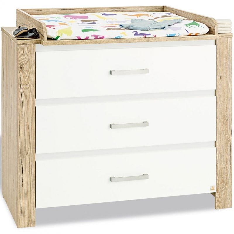 Commode à langer Chêne massif naturel et blanc Candéo - Photo n°1