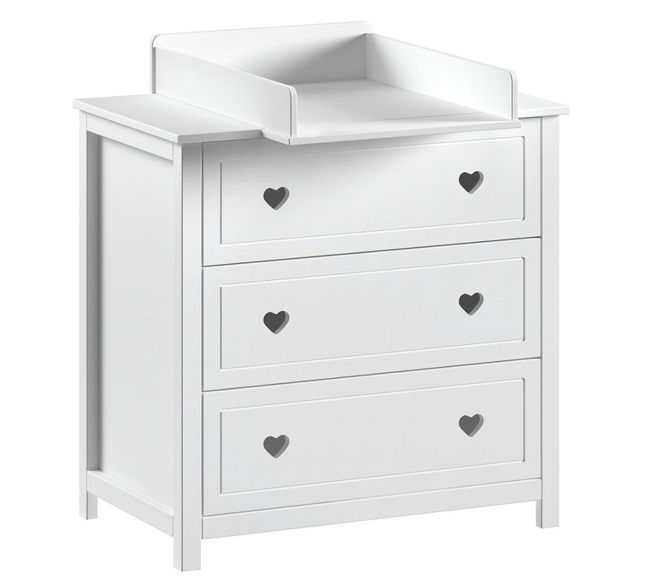 Commode AMORI + plan à langer assorti – Blanc laqué, 3 tiroirs & bords sécurisés - Photo n°1