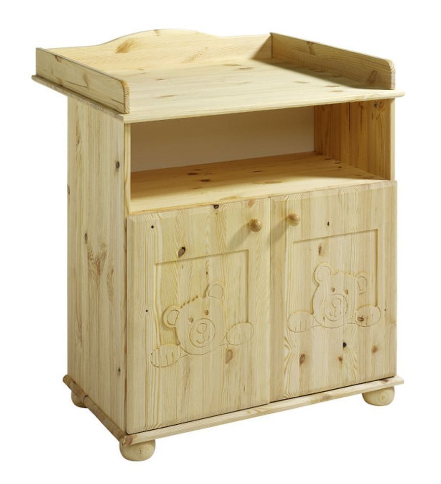 Commode avec plan à langer 2 portes pin massif clair Dream - Photo n°1