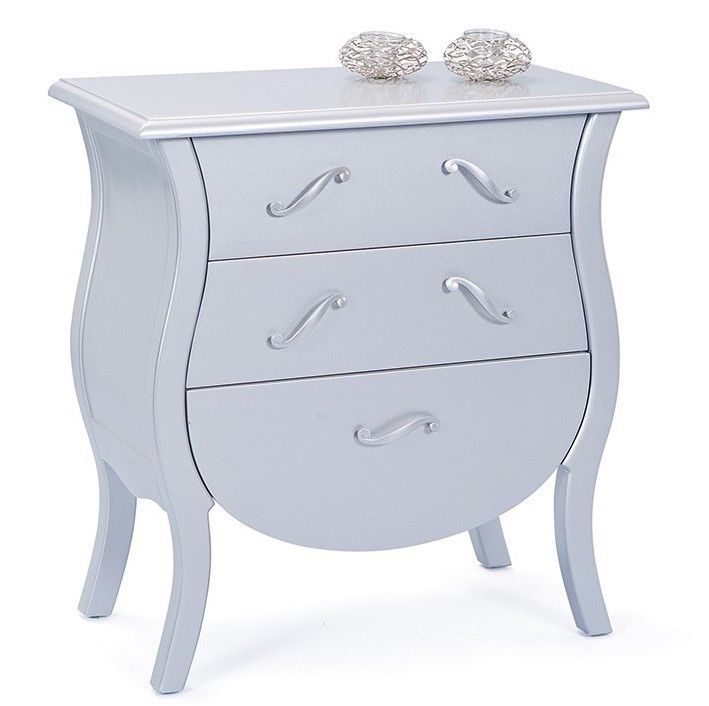 Commode baroque 3 tiroirs bois massif argenté Rokko - Photo n°1