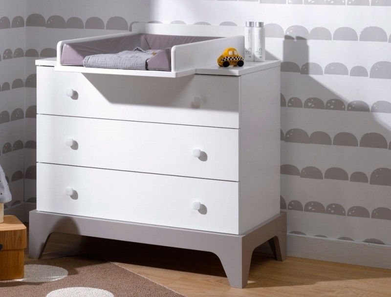 Commode bébé 3 tiroirs avec plan à langer blanche et grise Paris - Photo n°1