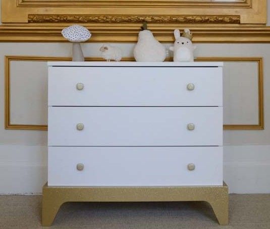 Commode bébé 3 tiroirs blanche et or Paris - Photo n°1