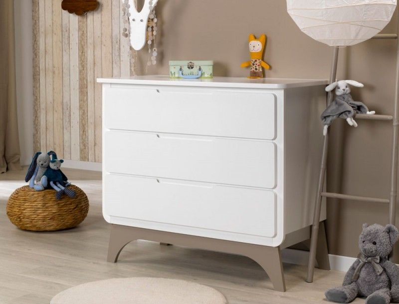 Commode bébé 3 tiroirs blanche et taupe Bonheur - Photo n°1