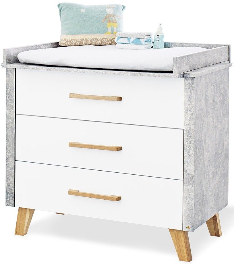 Commode bébé avec plan à langer chêne clair bois laqué blanc et gris Apollo - Photo n°1