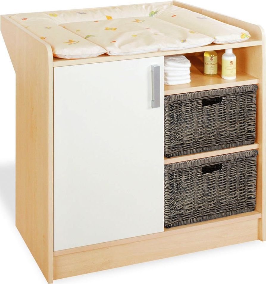Commode bébé avec plan à langer hêtre clair et blanc Florian 2 - Photo n°1