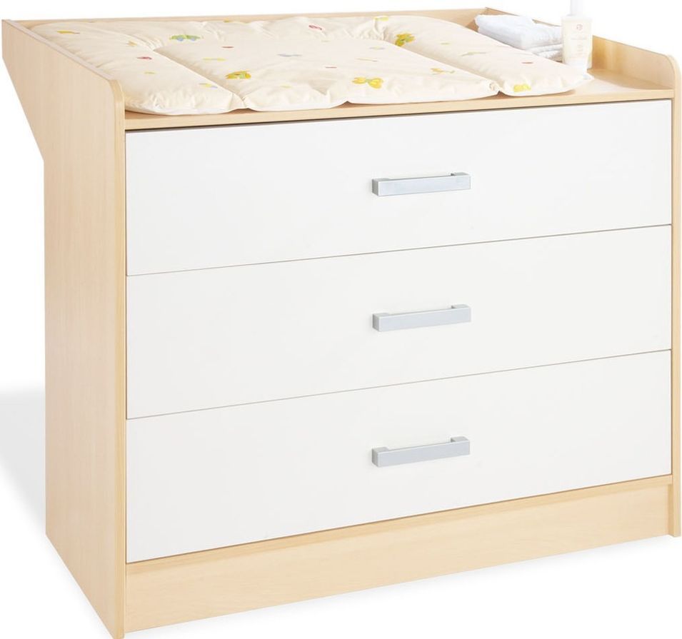 Commode bébé avec plan à langer hêtre clair et blanc Florian - Photo n°1