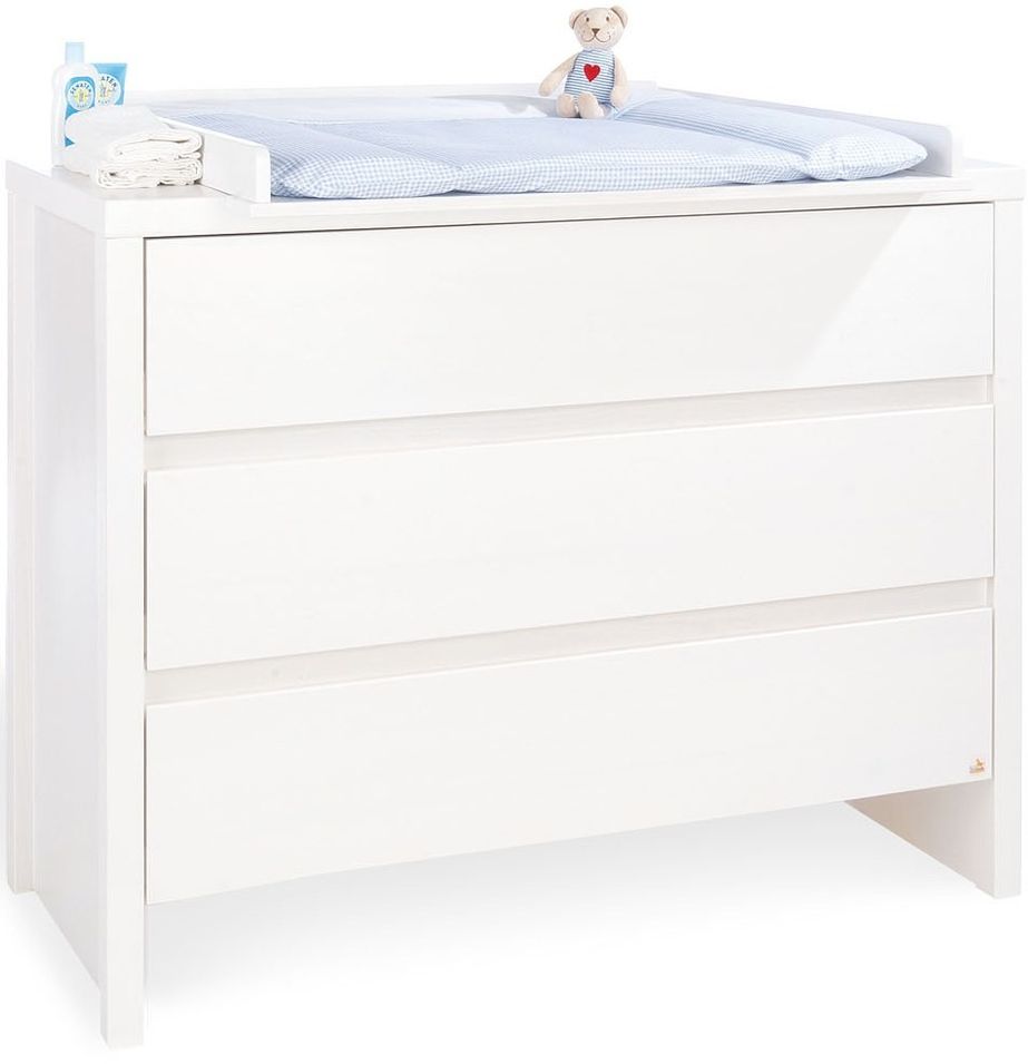 Commode bébé avec plan à langer pin massif blanc Aura - Photo n°1