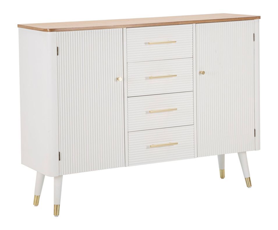 Commode bois blanc et brun 4 tiroirs 2 portes design - Photo n°1