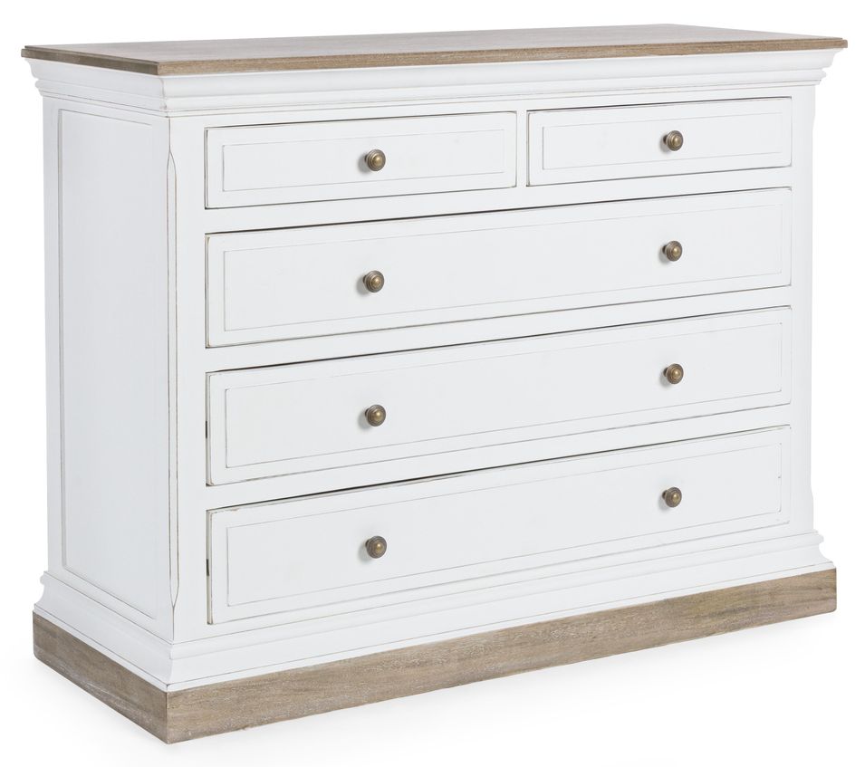 Commode bois de manguier blanc 5 tiroirs Lony L 118 cm - Photo n°1
