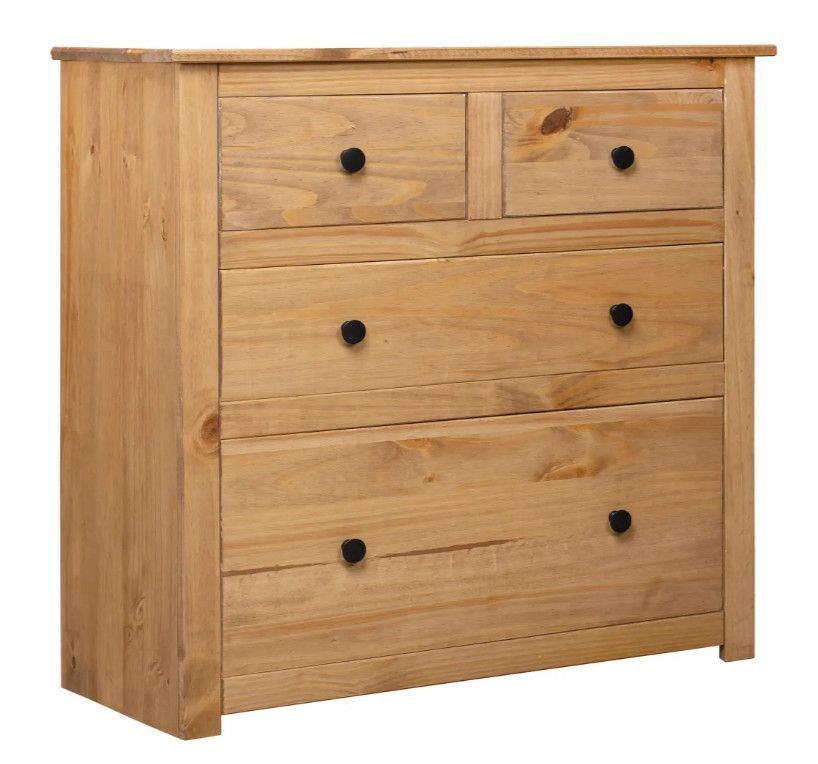 Commode bois de pin massif 2 grands et 2 petits tiroirs Autika 80 cm – Élégance rustique et praticité - Photo n°1