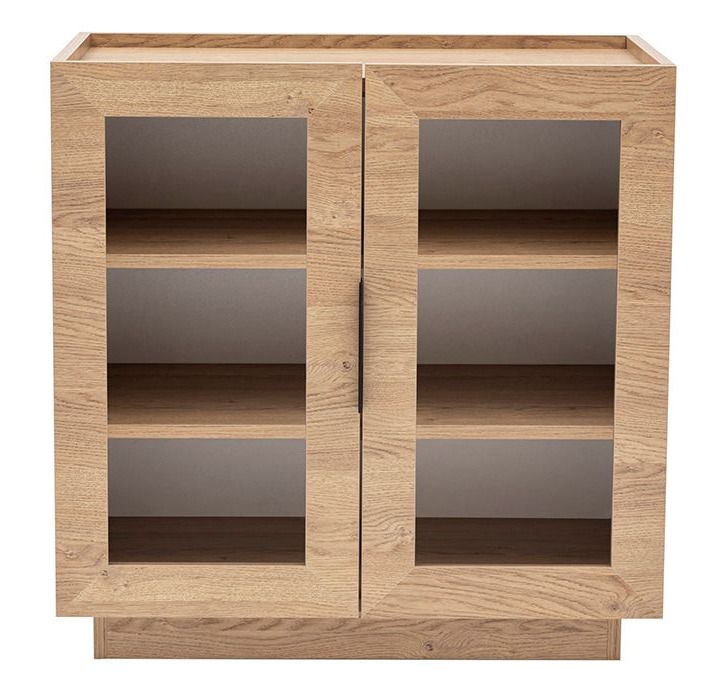 Commode en bois naturel 2 portes vitrées Zenta 80 cm - Photo n°1