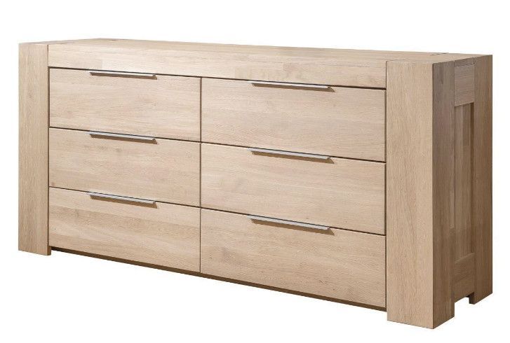 Commode en chêne massif blanchi 6 tiroirs Nordo 168 cm - Photo n°1