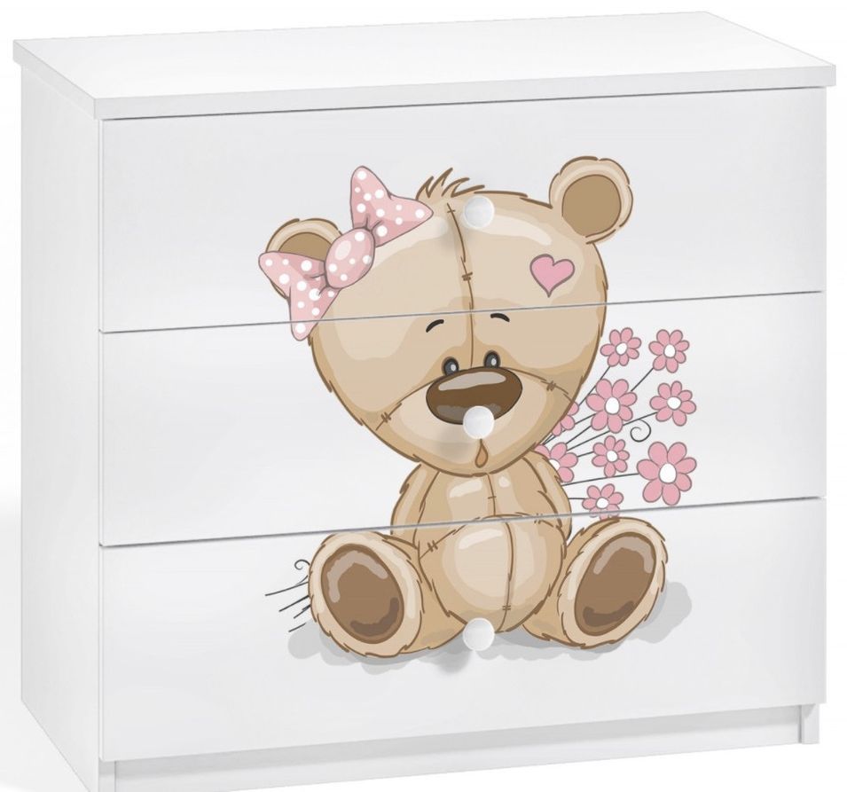 Commode enfant blanche ourson avec fleurs 80 cm - Photo n°1