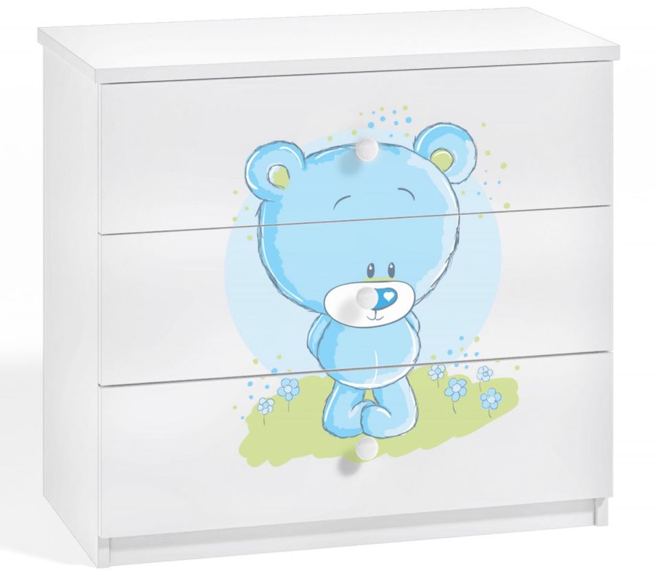 Commode enfant blanche ourson bleu 80 cm - Photo n°1