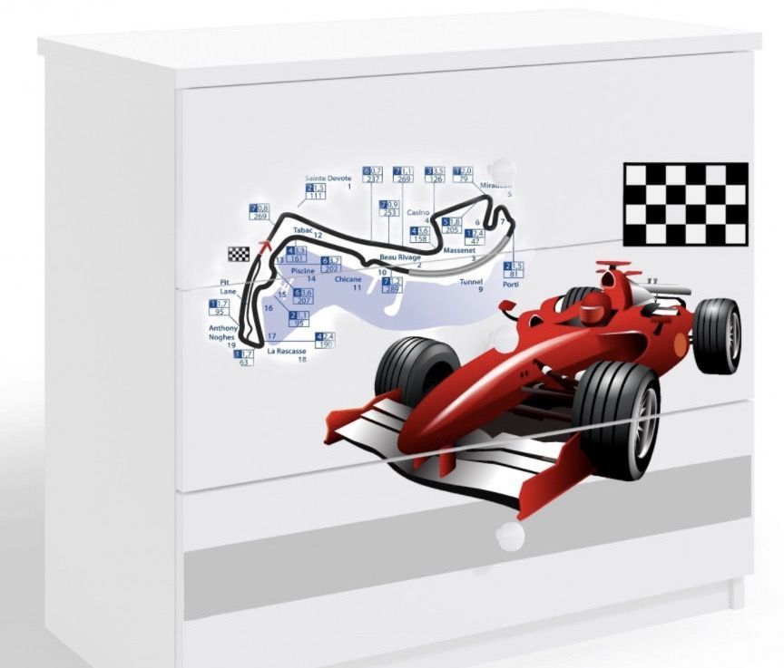 Commode enfant blanche voiture de course 80 cm - Photo n°1