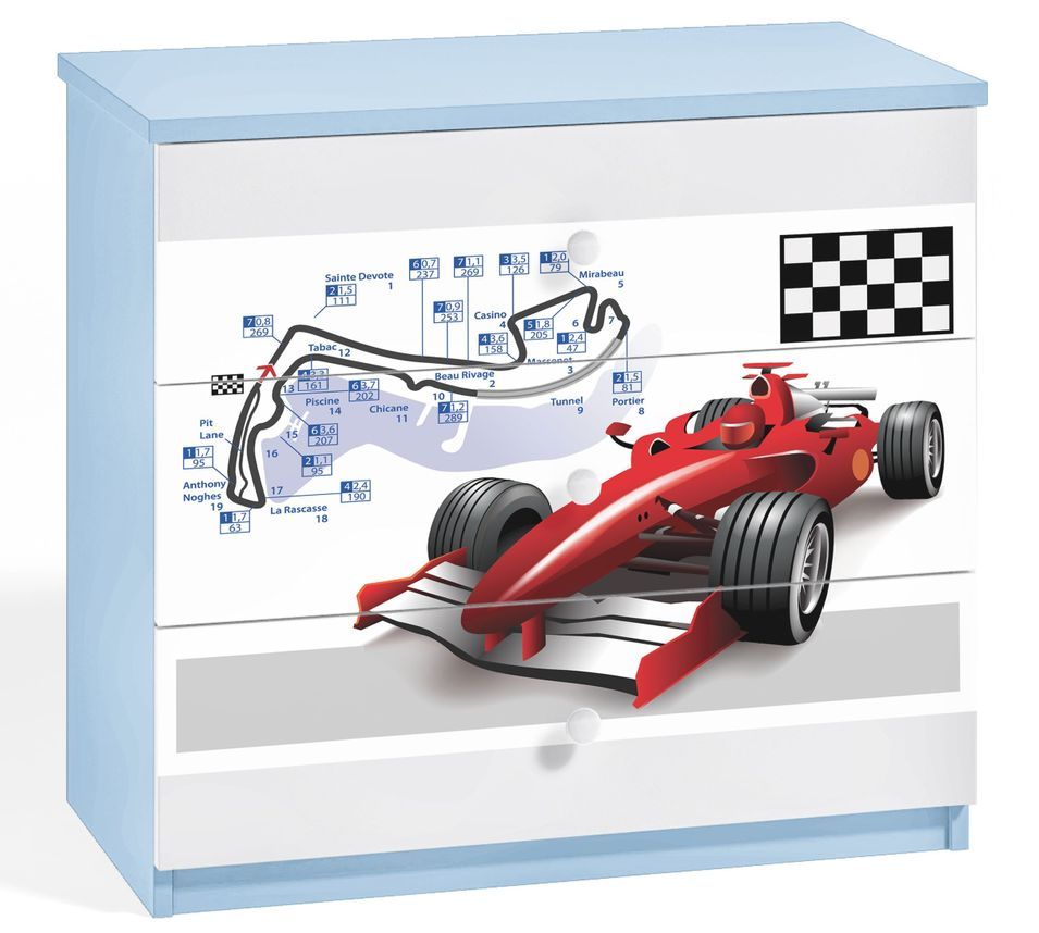 Commode enfant bleue voiture de course 80 cm - Photo n°1