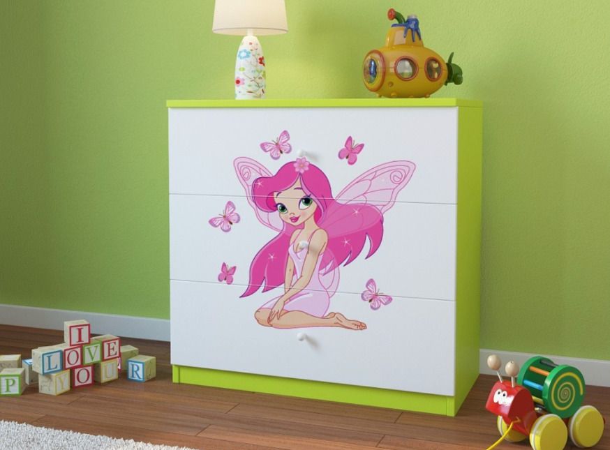 Commode enfant vert fée avec papillons 80 cm - Photo n°1
