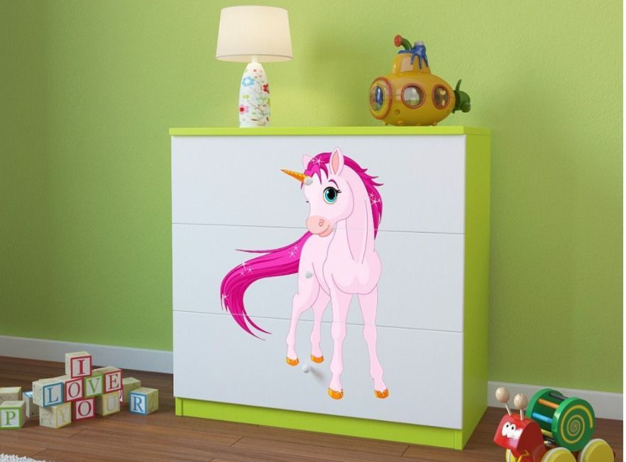 Commode enfant verte Licorne 80 cm - Photo n°1