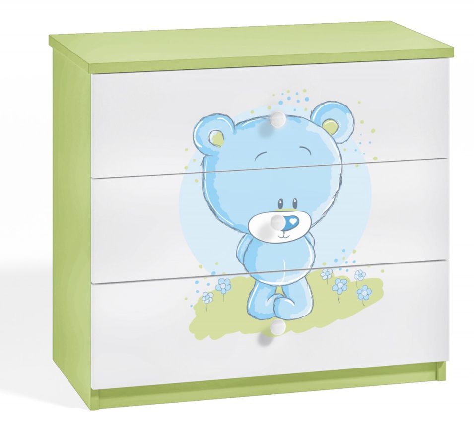 Commode enfant verte ourson bleu 80 cm - Photo n°1