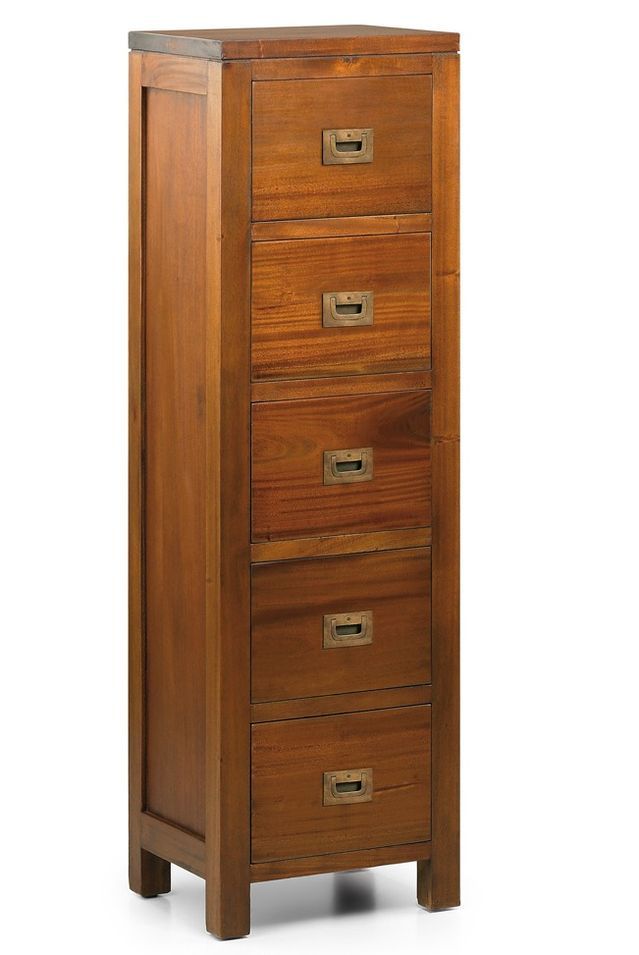 Commode haute 5 tiroirs en bois d'acajou massif FALKANE - Photo n°1