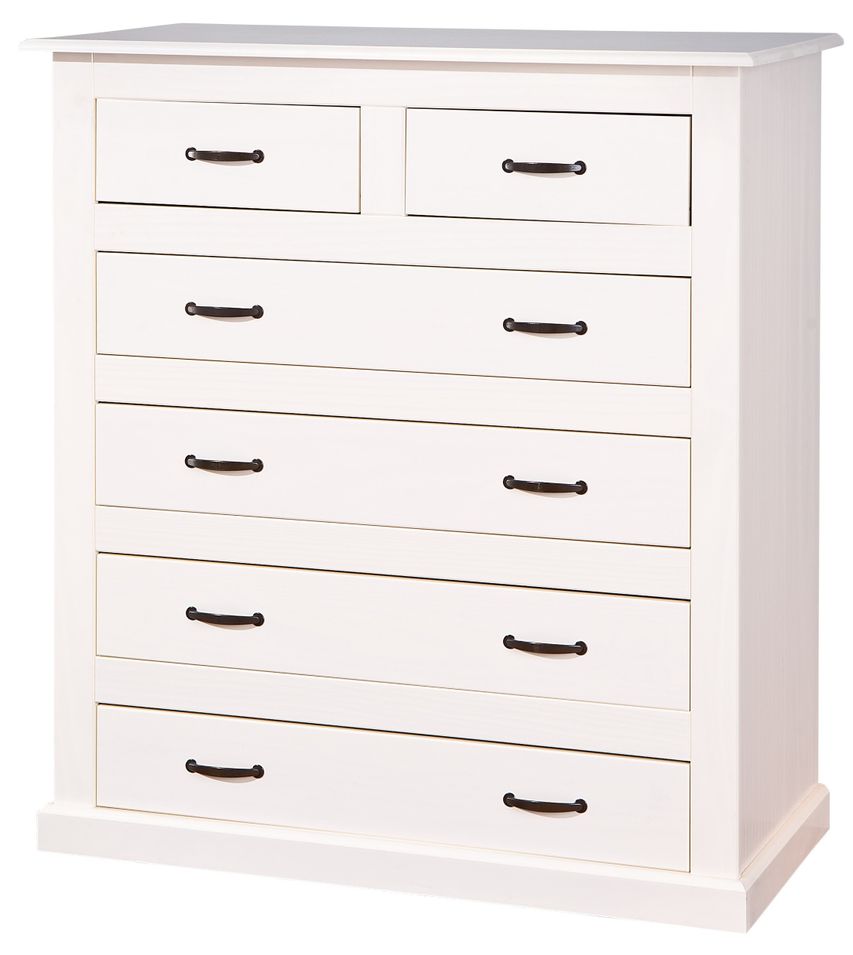 Commode haute 6 tiroirs pin massif blanc Caly - Photo n°1