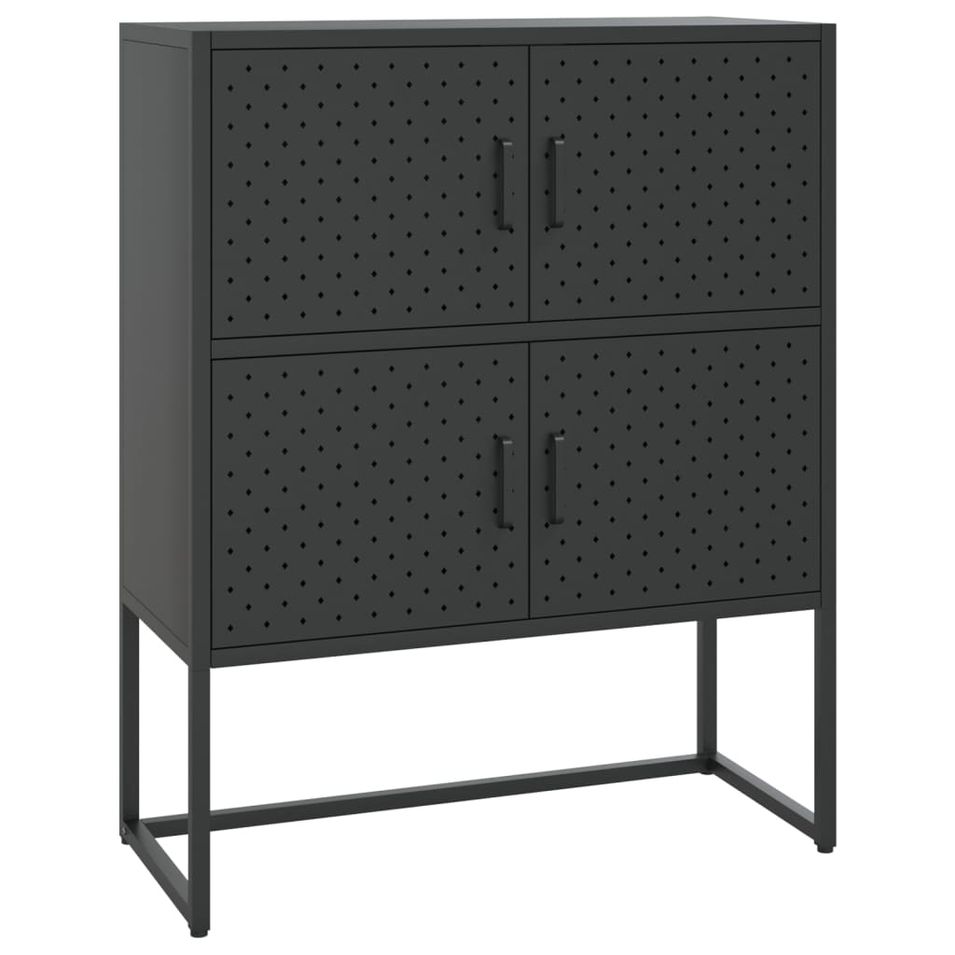 Commode haute de rangement acier noir 80x35x100 cm Barouka - Photo n°1
