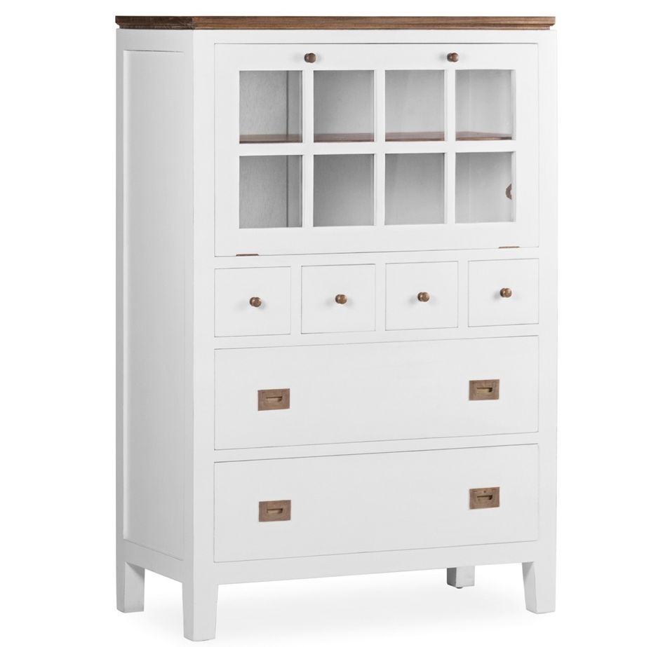 Commode haute KOREST – Bois massif blanc et marron - Photo n°1