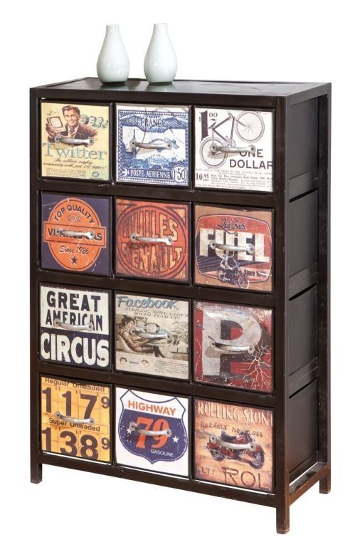 Commode Métal Noir 12 Tiroirs Vinda - Photo n°1