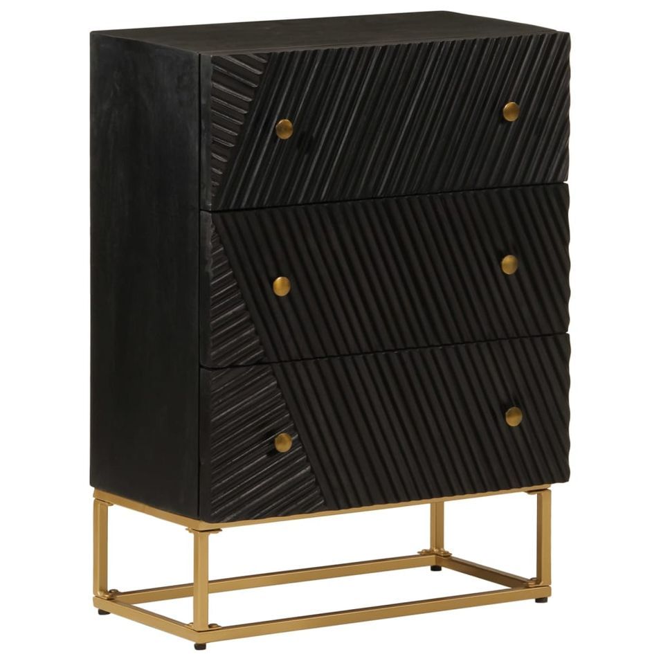 Commode noir 55x30x76 cm bois massif de manguier et fer - Photo n°1