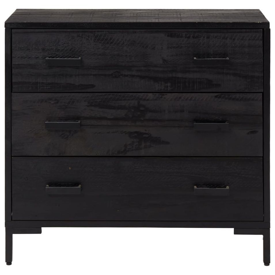 Commode Noir 75x35x70 cm Bois de pin massif - Photo n°1
