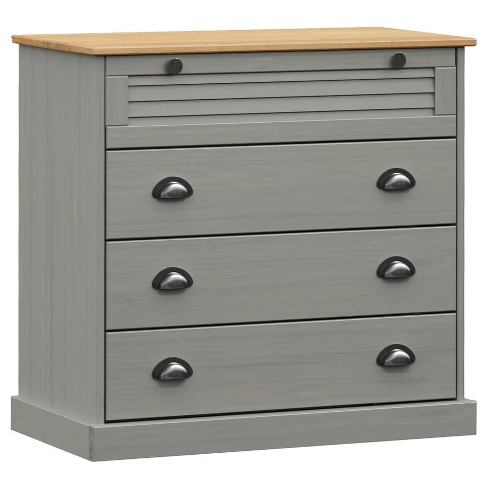 Commode VIGO gris 80x40x76 cm bois massif de pin - Photo n°1
