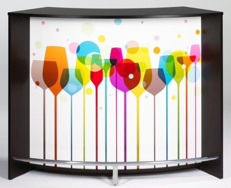Comptoir de bar 2 portes noir et imprimé verre Snack 134 cm - Photo n°1