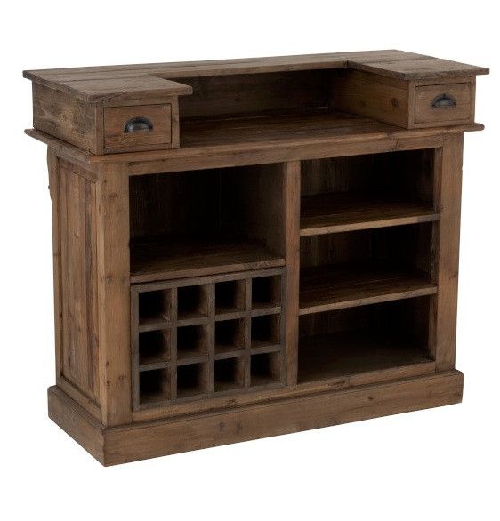 Comptoir de bar 2 tiroirs 5 niches bois massif Bella L 120 cm - Photo n°1