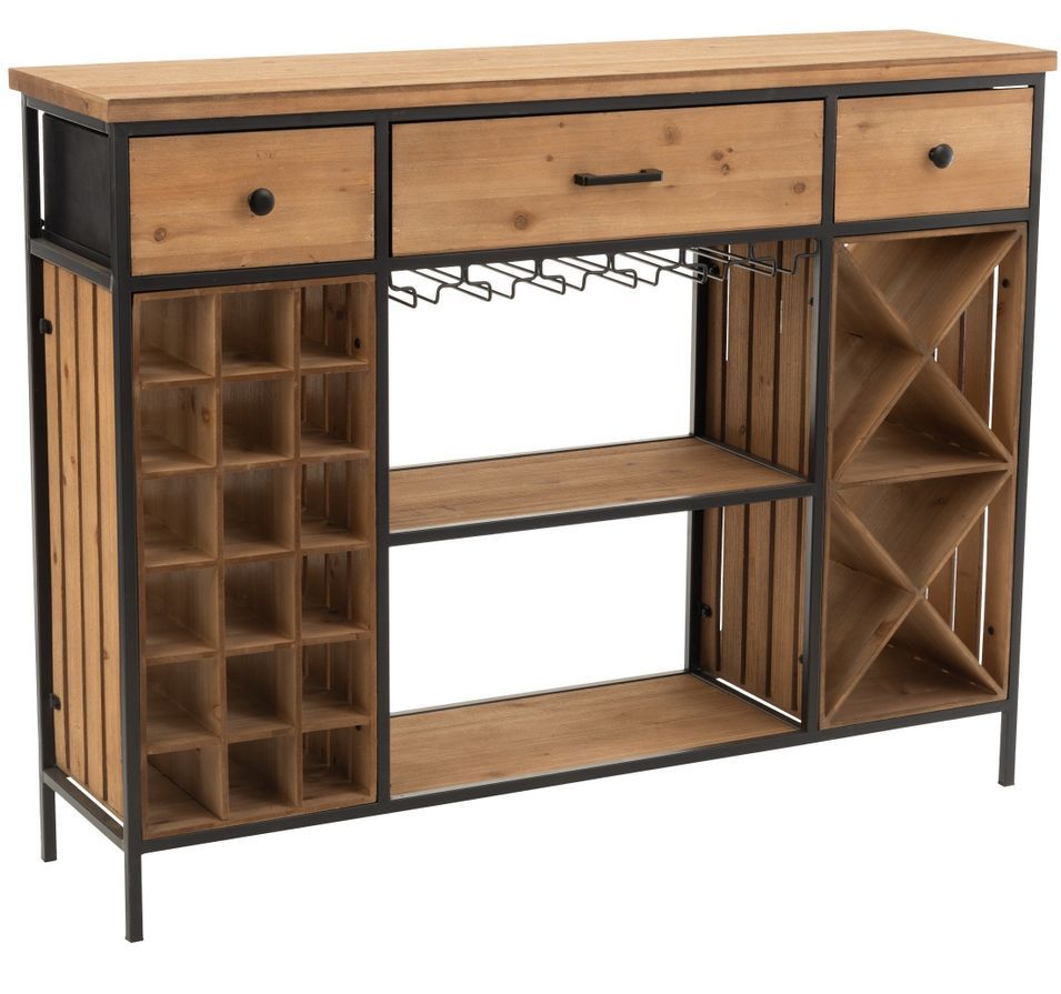 Comptoir de bar 3 tiroirs bois clair pieds métal Cora L 121 cm - Photo n°1