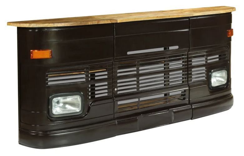 Comptoir de bar manguier massif et métal gris foncé Mobil 256 cm - Photo n°1