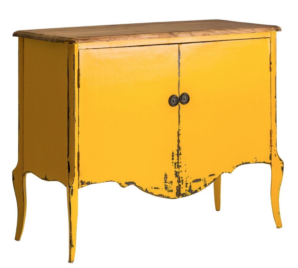Console 2 portes orme massif jaune décapé Juan - Photo n°1