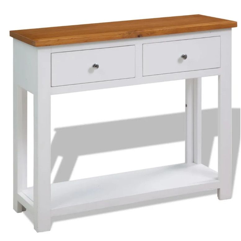 Console 2 tiroirs acacia massif blanc et chêne clair Félicie - Photo n°1