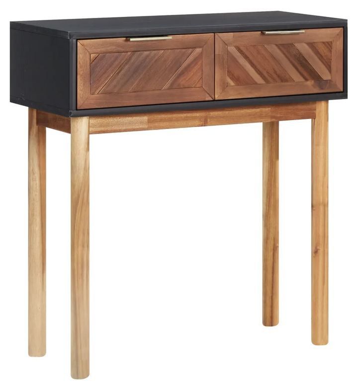 Console 2 tiroirs acacia massif foncé et noir Youlen - Photo n°1