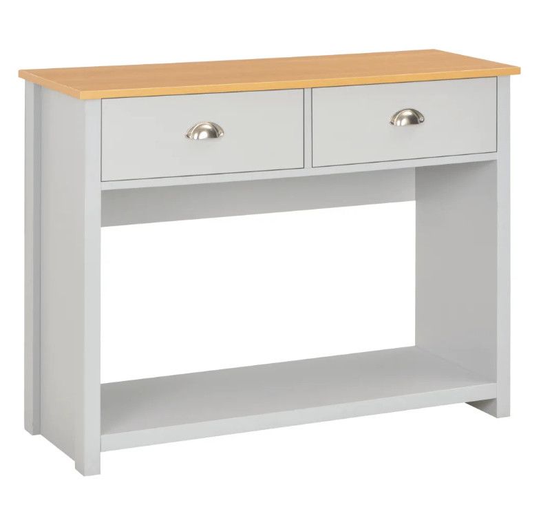 Console 2 tiroirs bois clair et gris Patt - Photo n°1
