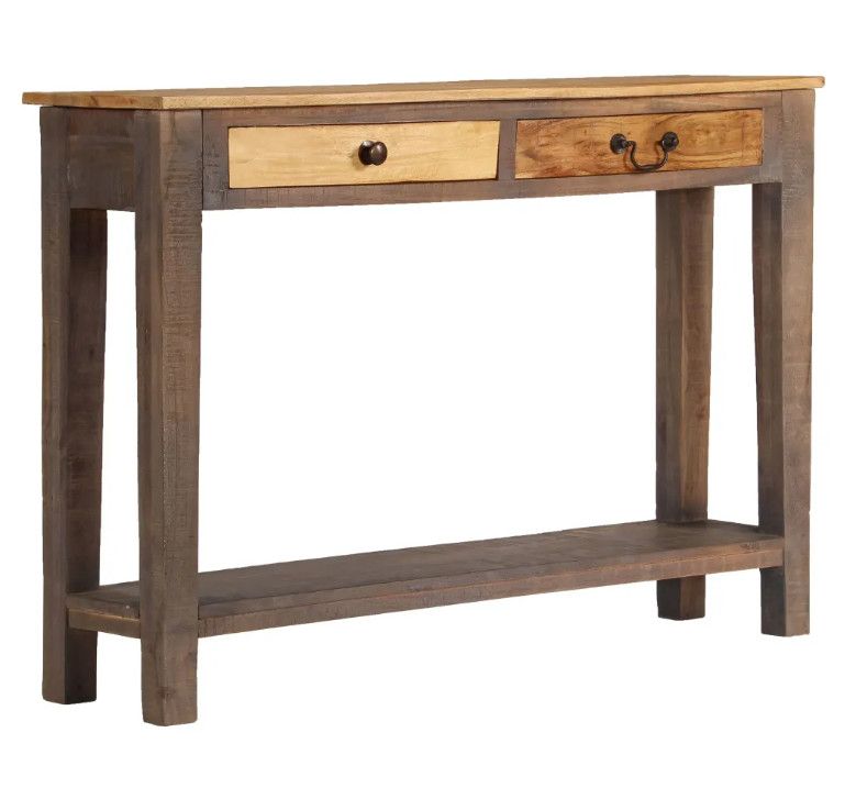 Console 2 tiroirs bois massif foncé et clair Guilty - Photo n°1