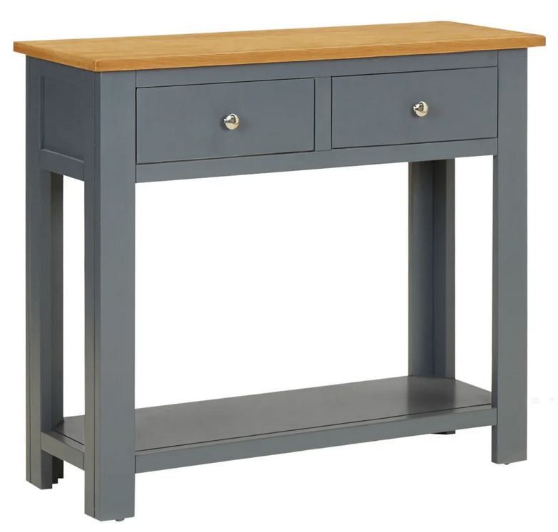 Console 2 tiroirs chêne clair et acacia massif gris foncé Simonn - Photo n°1