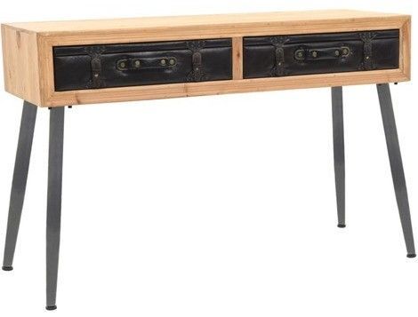 Console 2 tiroirs pin massif clair et simili cuir Stylie - Photo n°1