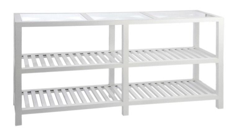 Console 3 plateaux verre et bois massif blanc Licia L 160 cm - Photo n°1