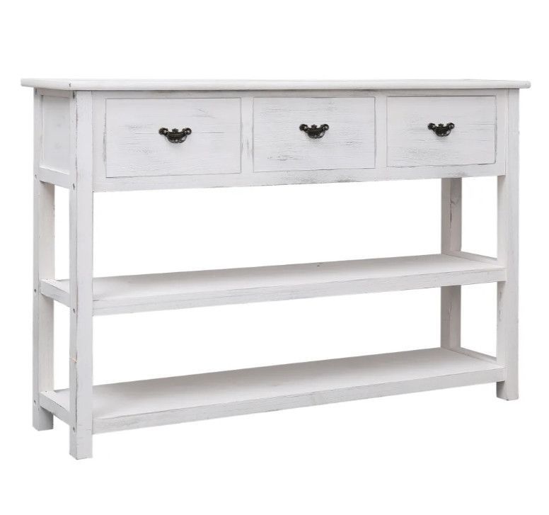 Console 3 tiroirs 2 étagères paulownia et peuplier massif blanc Amatar - Photo n°1