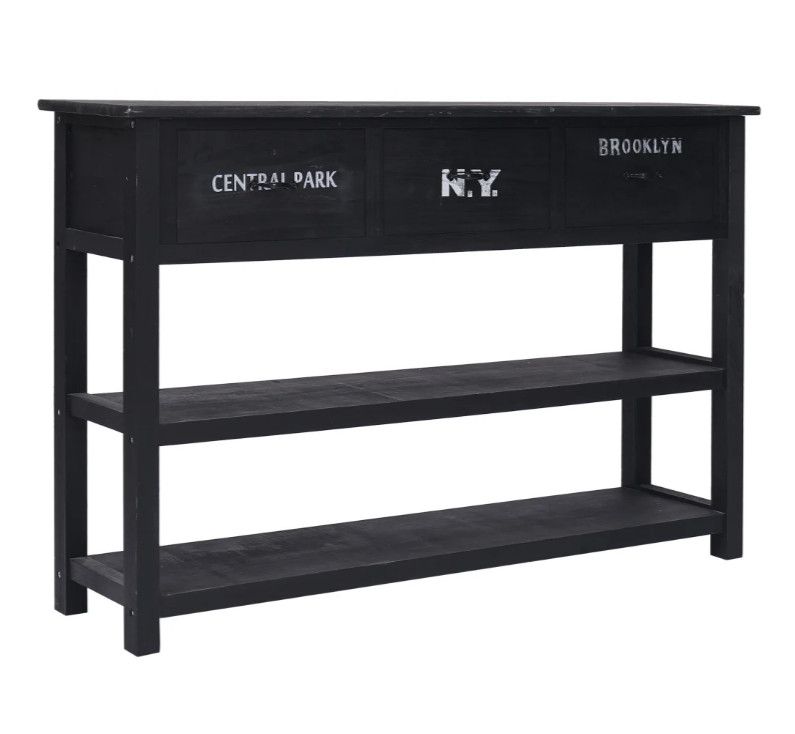 Console 3 tiroirs 2 étagères paulownia et peuplier massif noir Amatar - Photo n°1