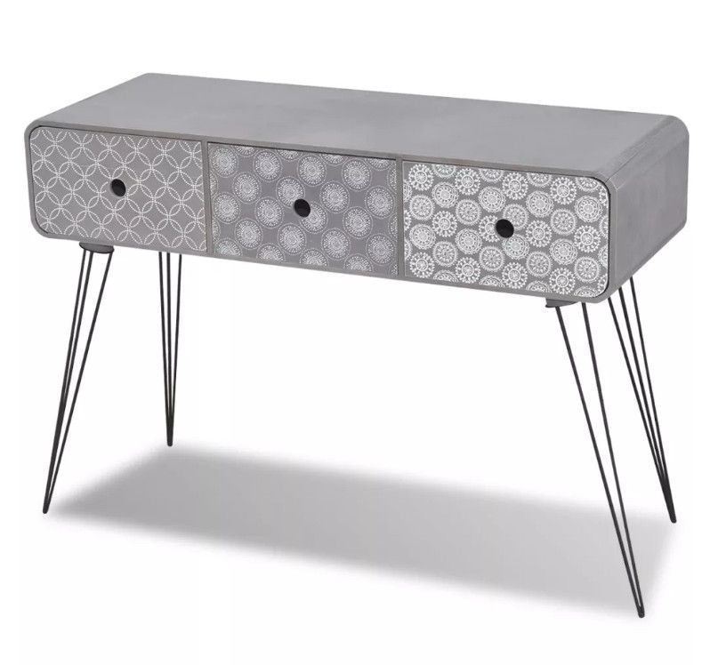 Console 3 tiroirs bois gris et métal noir Chicca - Photo n°1