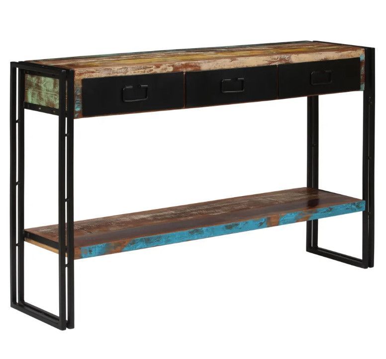 Console 3 tiroirs bois massif recyclé et métal noir Cloust - Photo n°1