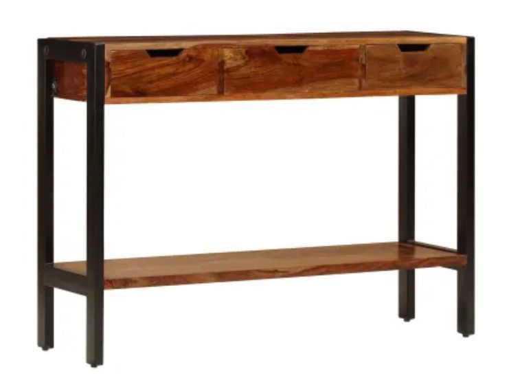 Console 3 tiroirs sesham massif foncé et métal noir Vustick - Photo n°1