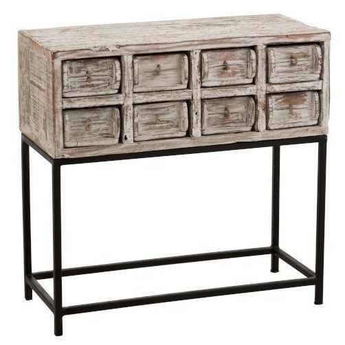 Console 8 tiroirs bois massif recyclé blanc Lali L 75 cm - Photo n°1